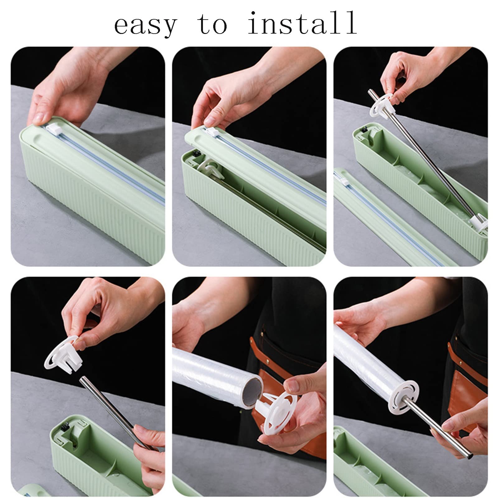 Dispensador de Papel Film Transparente para cajones de Cocina, se Puede Colgar y Cabe fácilmente en el Corte de cajones (Verde Menta) (Verde Menta)