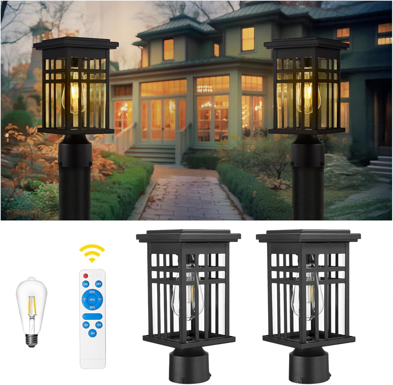 zeyu Modern Outdoor Post Light Fixture, 16 Inch Exterior Pole Light, Die-Cast Aluminum in Black Finish, Clear Glass Shade, Outdoor Pillar Light for Porch Garden, 20068P-L BK