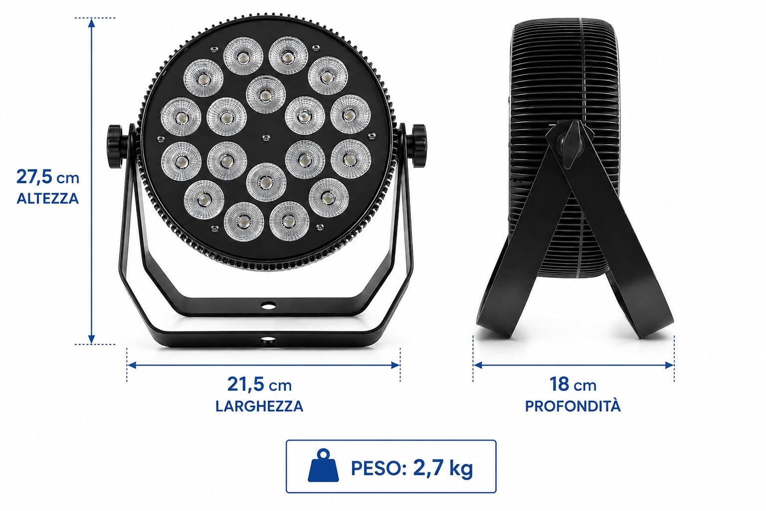 NLIGHTING® PAR LED SLIM RGB-W Faretto Effetti DJ Luci Del Palcoscenico Teatro Discoteca Professionali per Angolo Bar DMX 4in1 Full Color 18x12W Corpo in Metallo