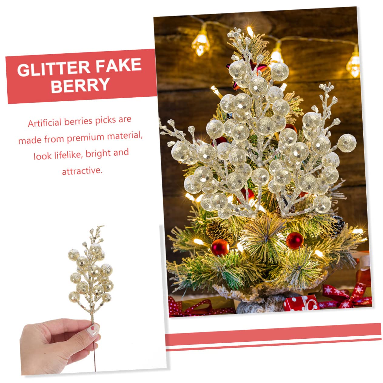 Abaodam 48 Piezas De Pulgadas para De Flores Hojas Altas De Acebo Ramo Decorativo Artificial Bayas con Purpurina Ramas De Navidad Jarrones De Cm/In Accesorios para Hacer