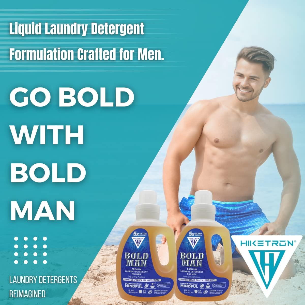 Hiketron Bold Man Liquid Laundry Detergent, 5x Ultra Concentrated, Tough Stains Remover Washing Detergent, Long Lasting Masculine Scent (40 Fl Oz, Pack of 1)