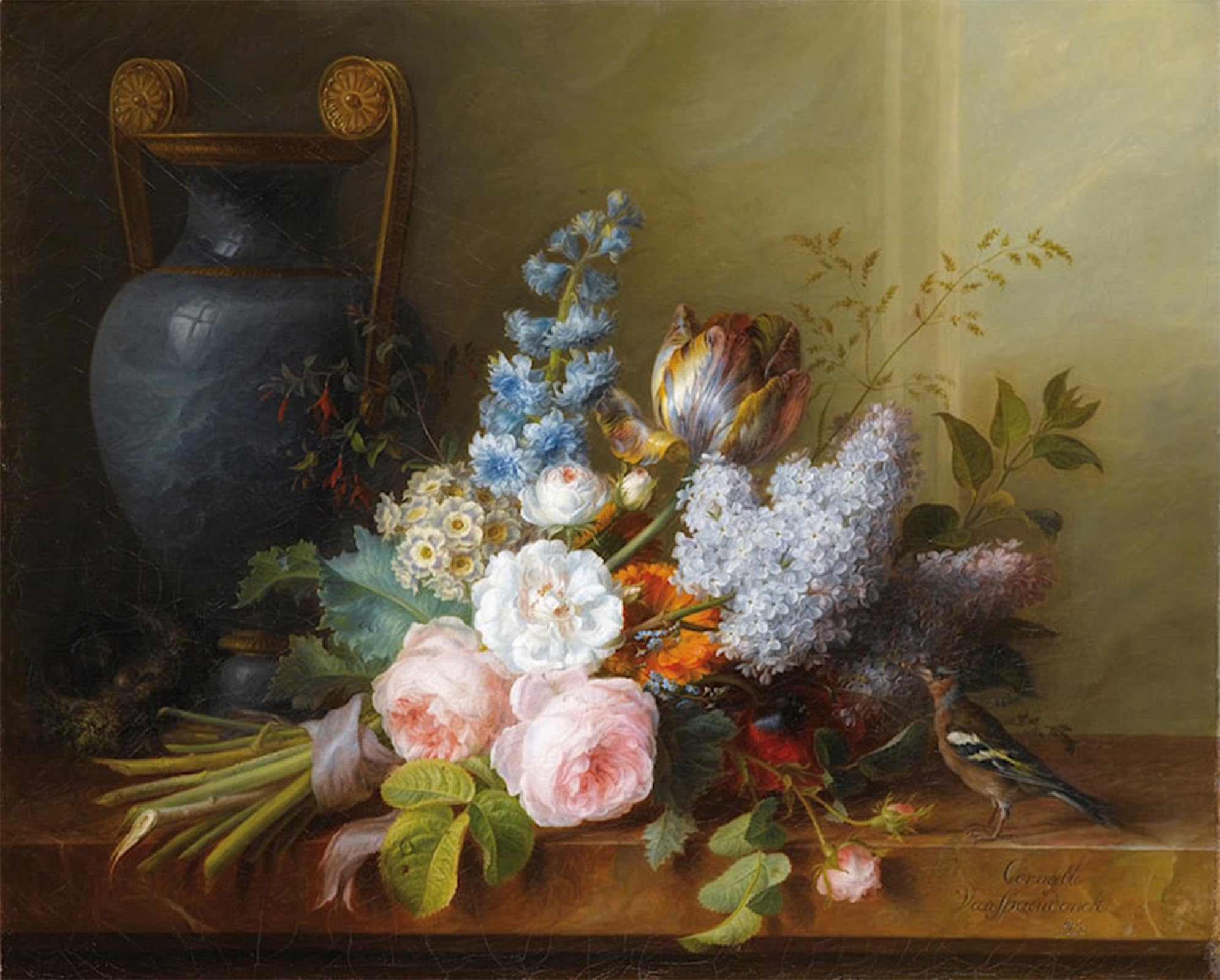 POSTERIIk Famous Animal Posters Vintage Picture Flower Bunch with a Bird Nest by Cornelis Van Spaendonck Modern Wall Decor for Home Decor 60x90cm