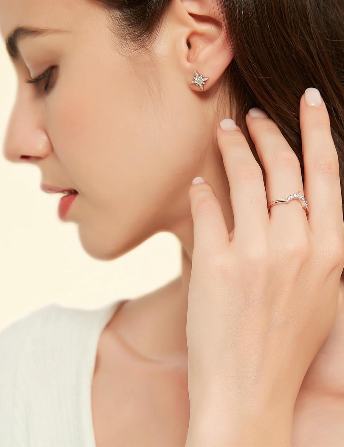 Mameloly CZ Wedding Bands for Women Pear & Round Shaped Cubic Zirconia Curved Stackable Engagement Rings for Her Size 4-12 - Image 2