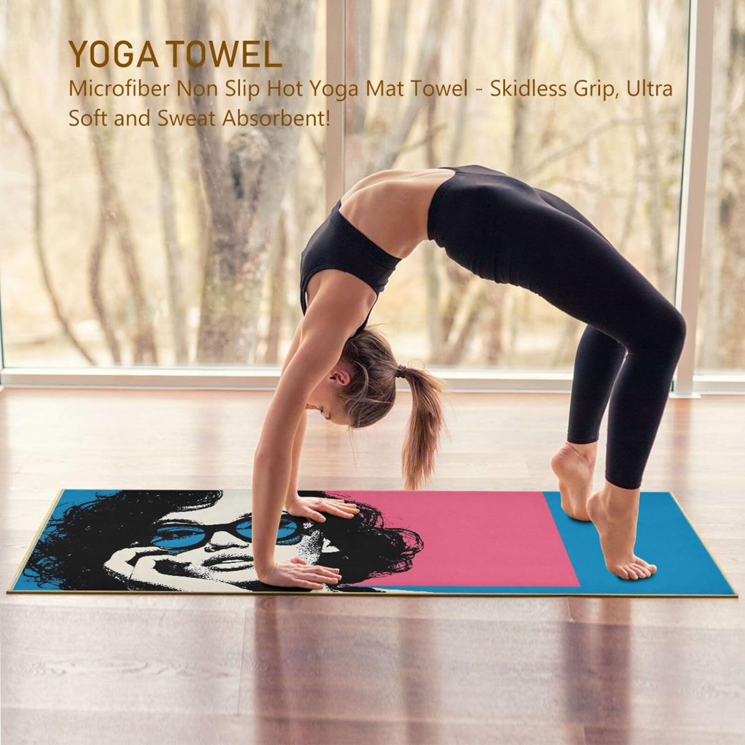 Woman Art Hot Yoga Towel – Stylish, Non-Slip, Grip Dots, Super Absorbent, 27" x 73" - Yoga Mat Towels for Exercise, Fitness