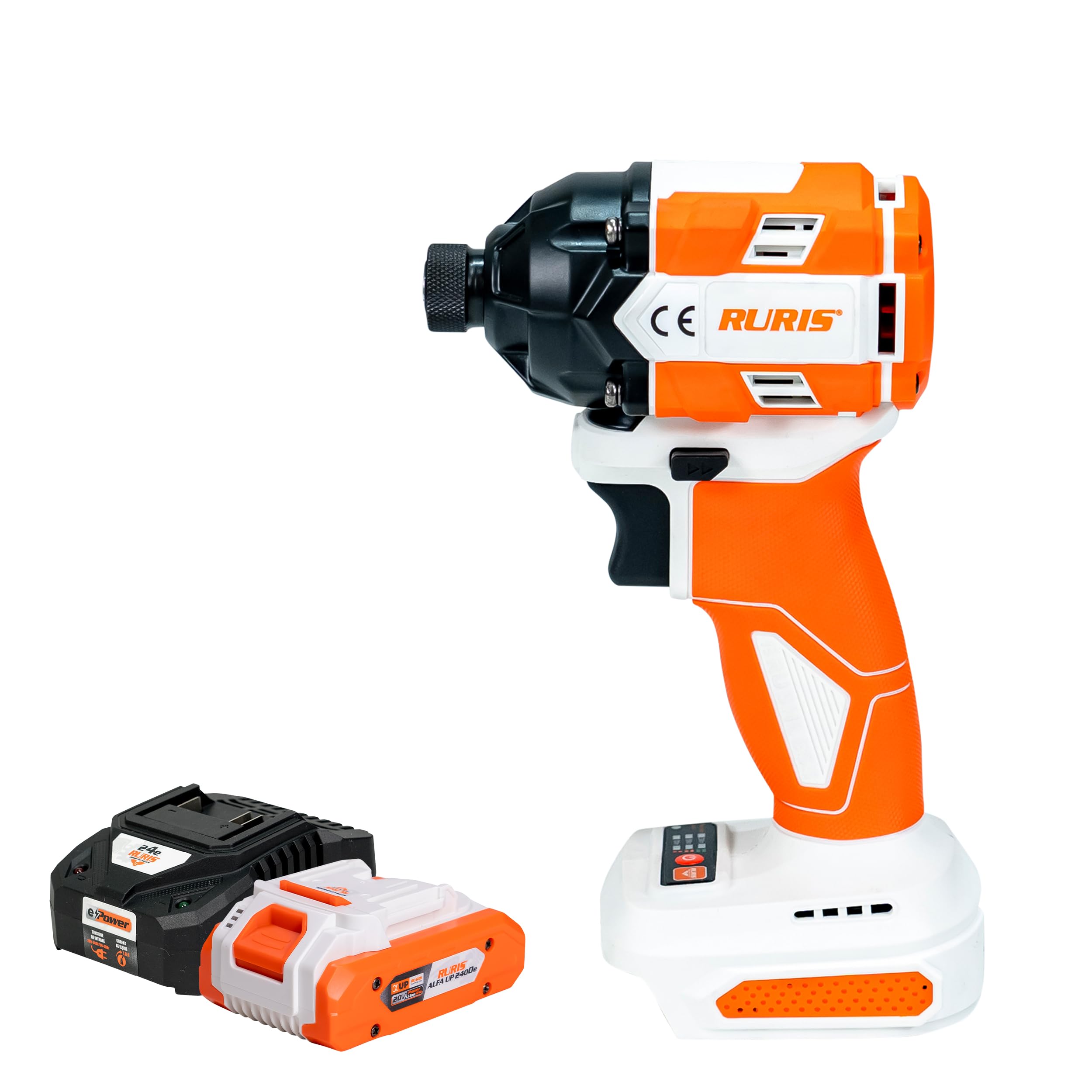 RURIS RMX2300 wkrętarka udarowa akumulatorowa 230 Nm, silnik bezszczotkowy, 3300 obr./min, LED, 1/4", heks, do śrub M8-M18 + zestaw akumulatora 20 V 4Ah i ładowarka