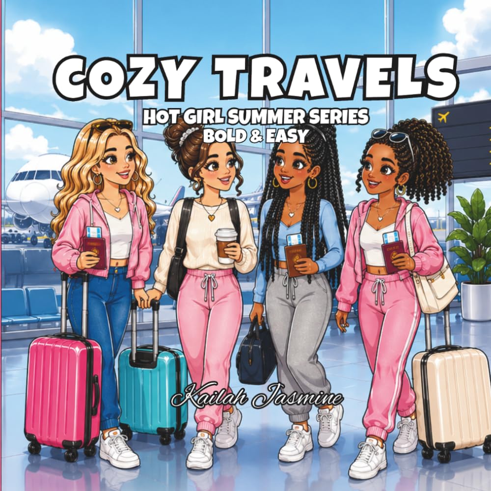 Cozy Travels: Hot Girl Summer Series: A Travel-Themed Coloring Book with Bold & Easy Designs Featuring Friendship, Famous Landmarks & Summer Adventures