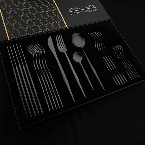 Miniatura 3 de JASHII Juego de cubiertos de regalo, juego de cubiertos de acero inoxidable de 24 piezas, utensilios de cocina, cuchillo, tenedor, cuchara con caja