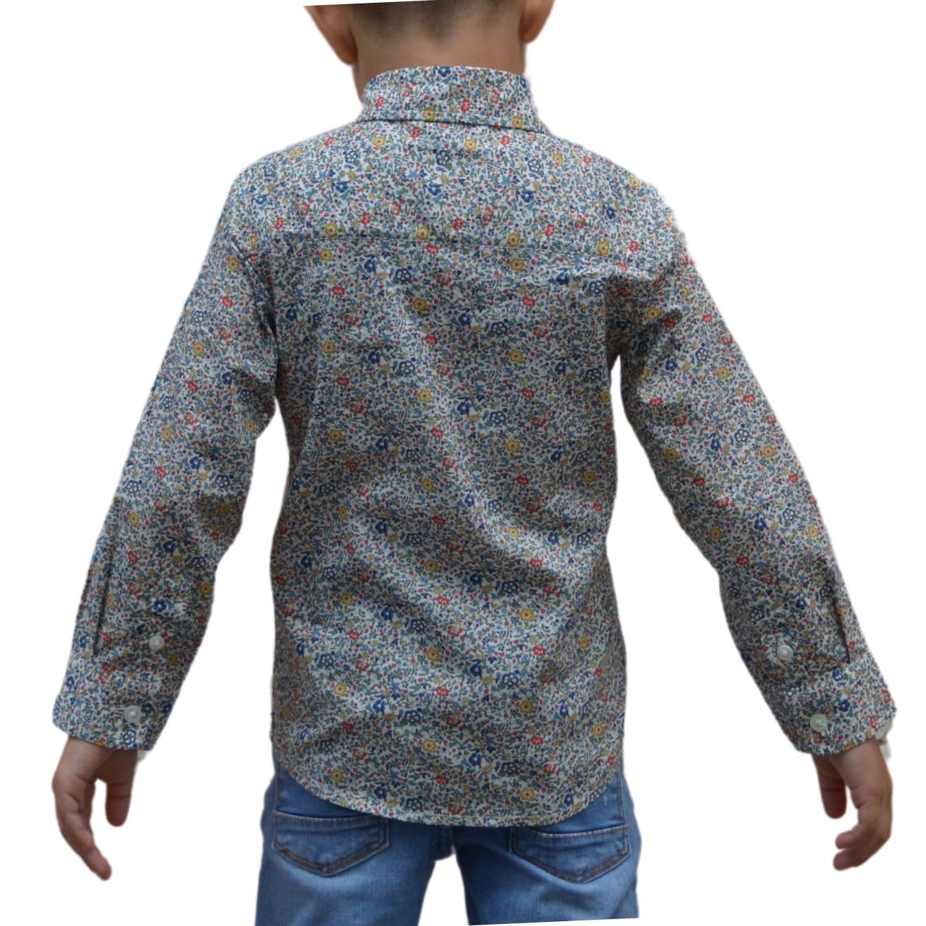 Camicia Bambino Manica Lunga - Camicia Bianca Bambino - Cotone - VivalaVida - Stampa Floreale Liberty - Camicia di Fiori Camicia Padre Figlio - Taglie da 2 a 11 anni