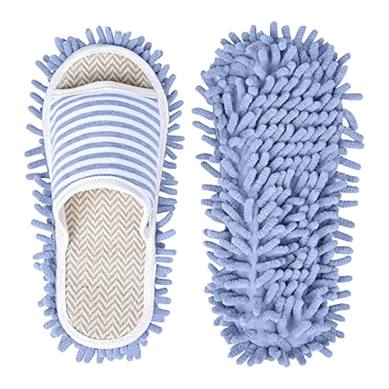 Vzgqhmtr Blue 1 Pair Microfiber Washable Mop Slippers For Home Dust Cleaning & Floor Dusting Comfort Wear