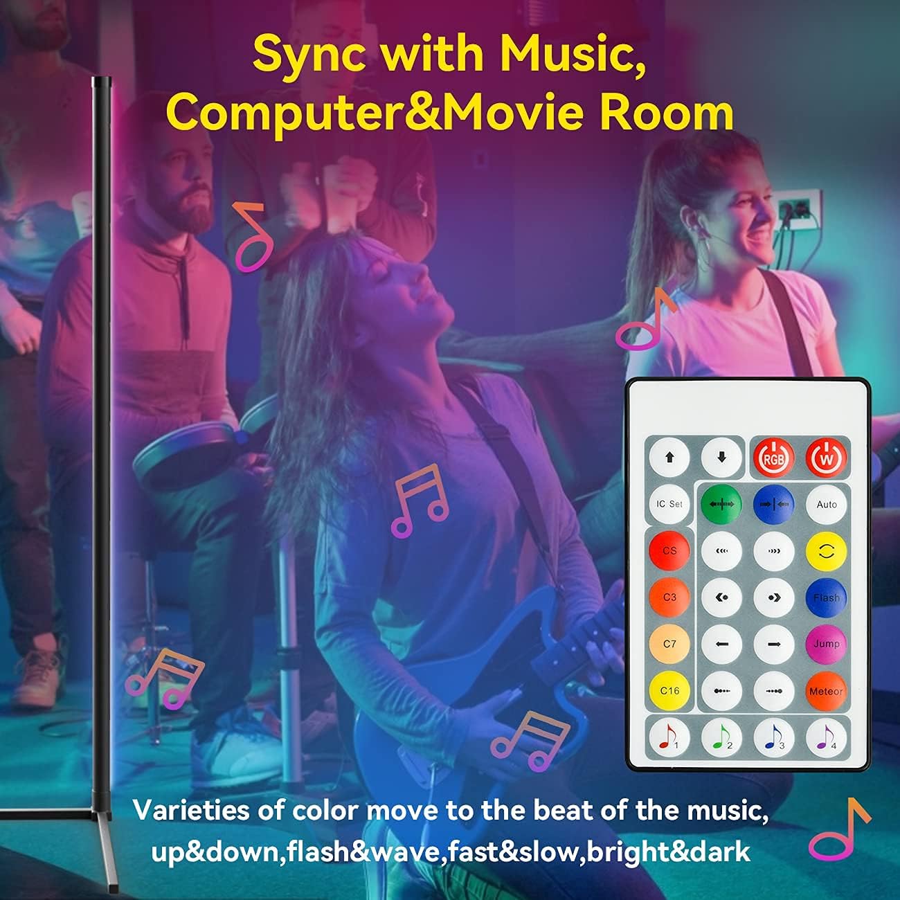 🔥 Corner Floor Lamp Dimmable LED Corner Light 60 Corner Lamp RGB Color Changing Corner Led Lamp Colorful Gaming Room Bedroom Lamp with Remote,18W