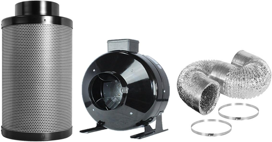 TopoGrow 8" Inch High CFM Duct Inline Fan with 8" Carbon Filter 8"*25FT Ducting Clamps Combo for Grow Tent Ventilation Kit (8" Fan Filter Kit)