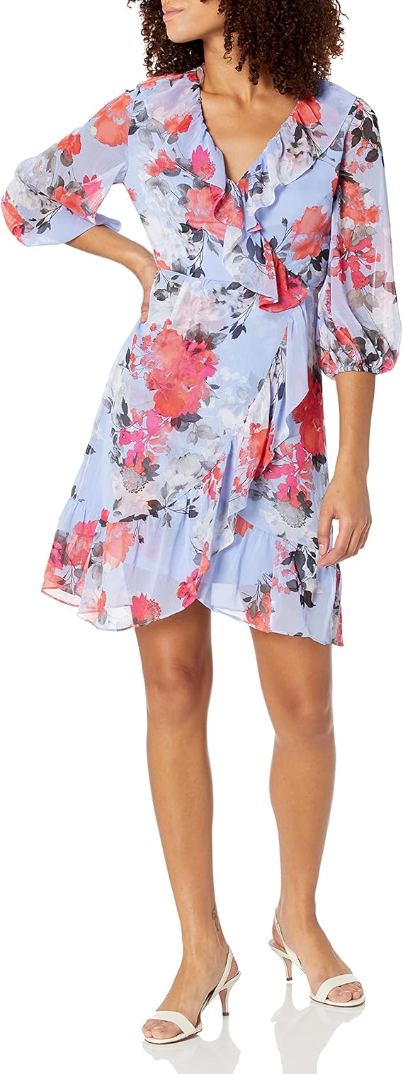 Floral Faux Wrap Dress ...