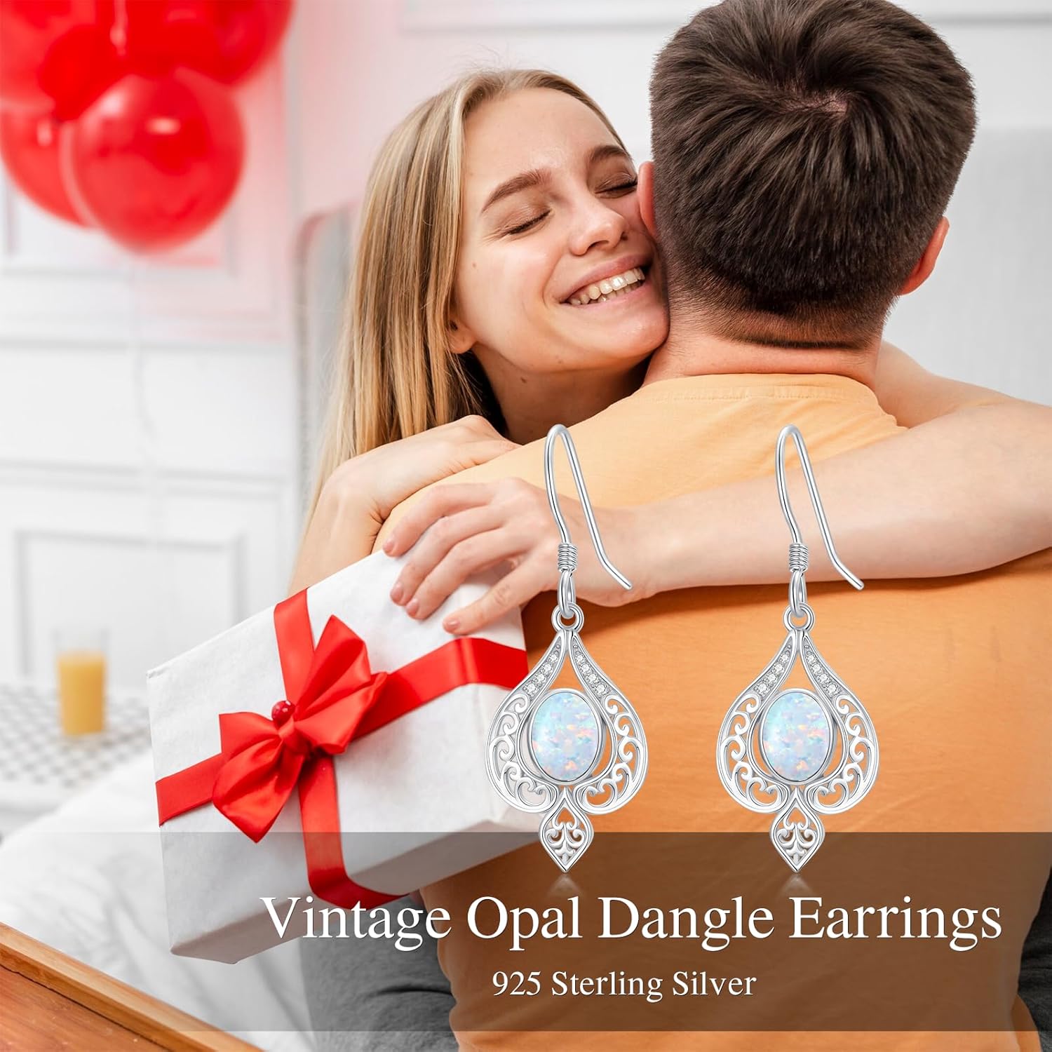 Vintage Opal Dangle Earrings for Women 925 Sterling Silver Genuine Opal Dangle Drop Earrings with Diamond October Birthstone Jewelry Gift for Mother Wife - Image 6