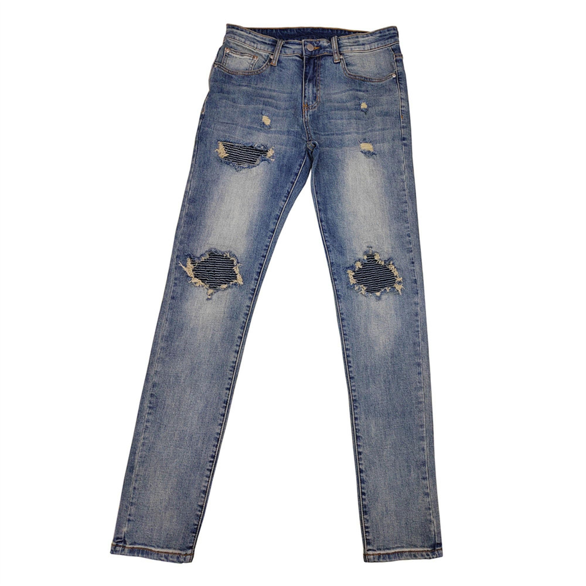 Pantaloni con zip strappati slim ragged per gli uomini skinny hip hop patch jeans casual casual jeans moda