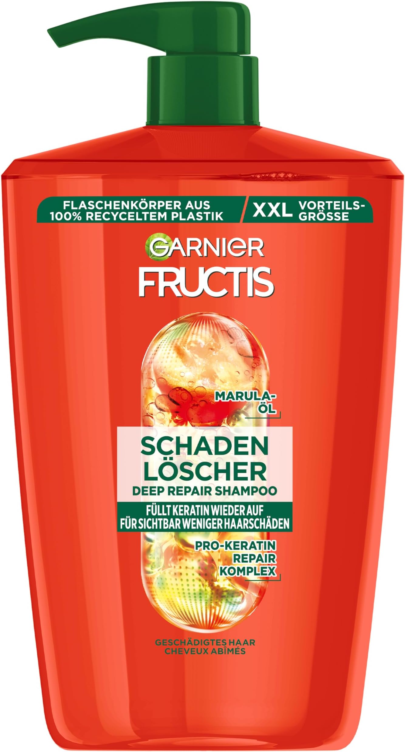 Garnier Fructis Damage Extinguisher Repairing Shampoo for Damaged Hair XXL, with Amla Oil and Vegetable Kera Proteins for Less Split Ends, Maxi Format, 1000 ml