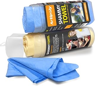Premium Shammy Towel for Car Drying 2pk (26”x17”)-Super Absorbent Chamois Towel-Reusable shamies Towels for Cars, Bathroom,Pets, Dust Remove, No Spots/Streak/Scratch, Large, Yellow&Blue
