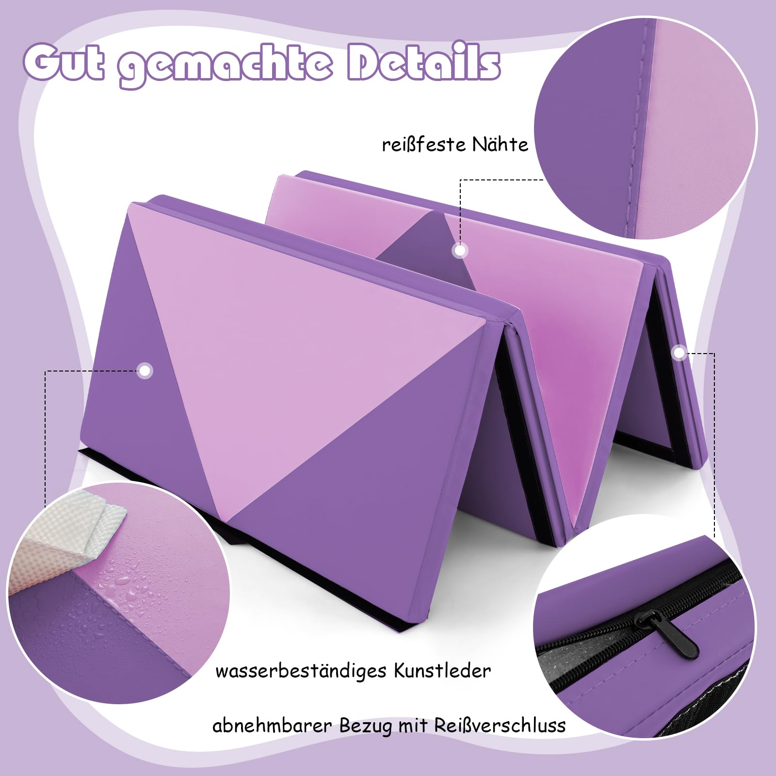 GYMAX Esterilla Plegable para Gimnasia, Esterilla Portátil de Suelo con 2 Asas, Esterilla de Entrenamiento Impermeable, para Gimnasia, Yoga y Juegos, 240x120x5cm