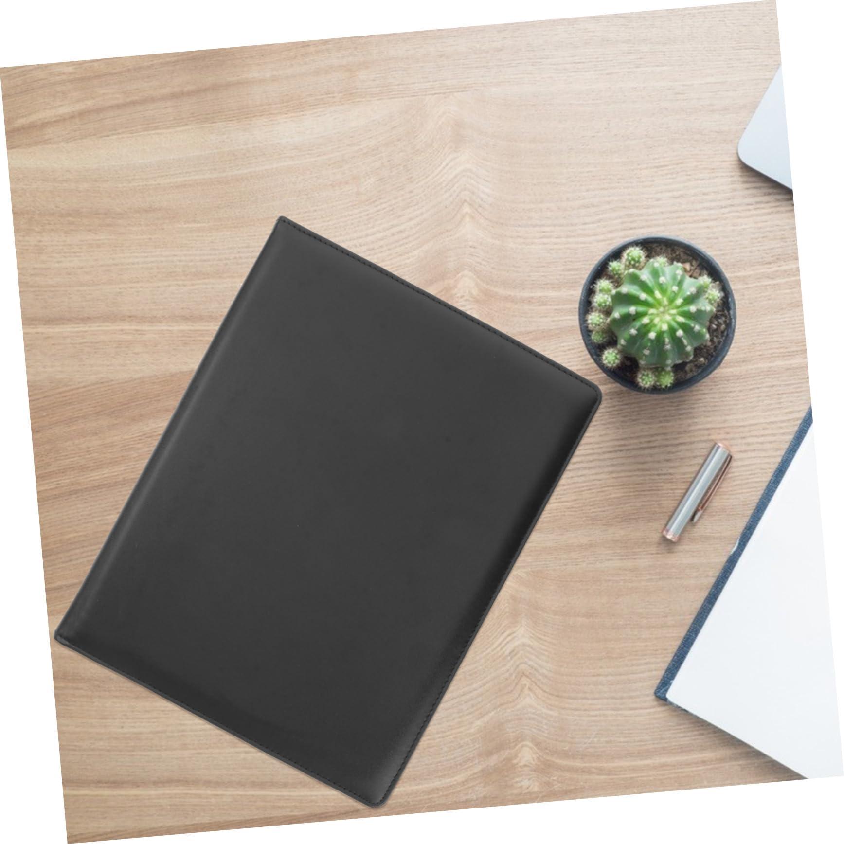 Organizer Documenti PU Multifunzionale Cartellina Portadocumenti con Clip in Acciaio e Blocco Note Formato Nero Elegante per Ufficio e Riunioni