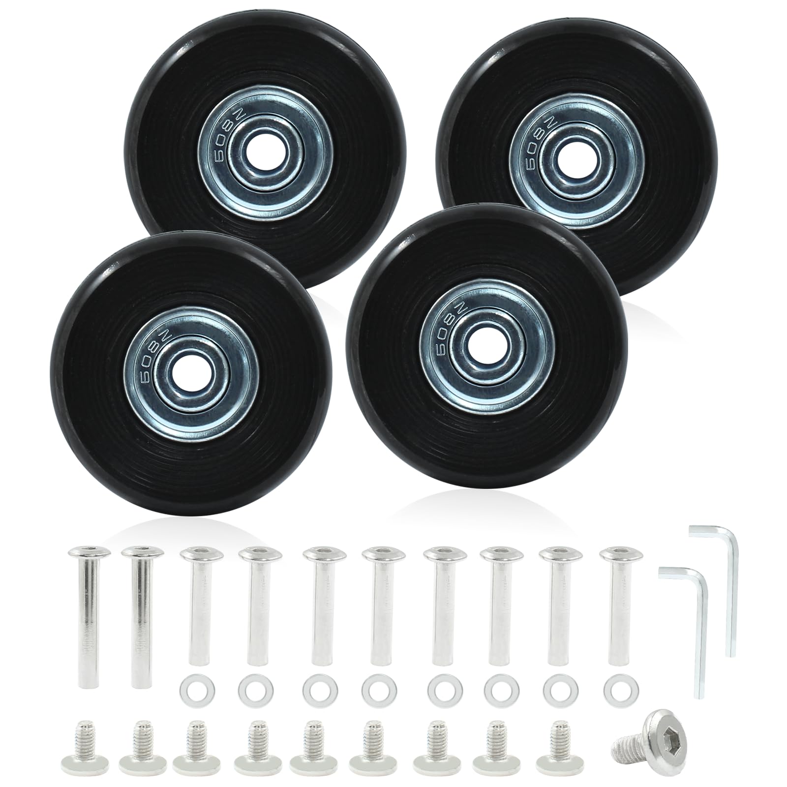 Zorveiio 4 Pack 40mm x 18mm Suitcase Replacement Wheels Lnline Skate Wheels Travel Bags Caster Rubber Wheels Luggage Wheels with Accessories, Black