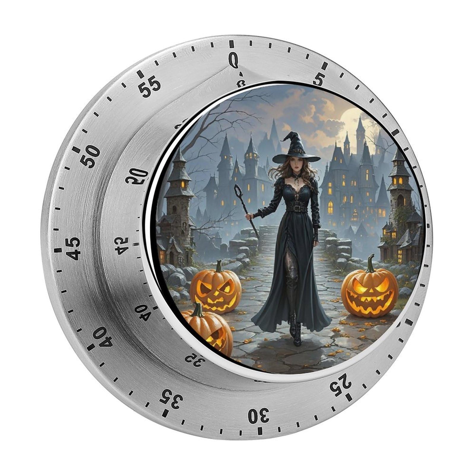 Witches Visual Timer with Loud Alarm 60-Minute Kitchen Timers Exquisite Stainless Steel Body - Mechanical Desk Timer Countdown Clock for Cooking Chef Clock