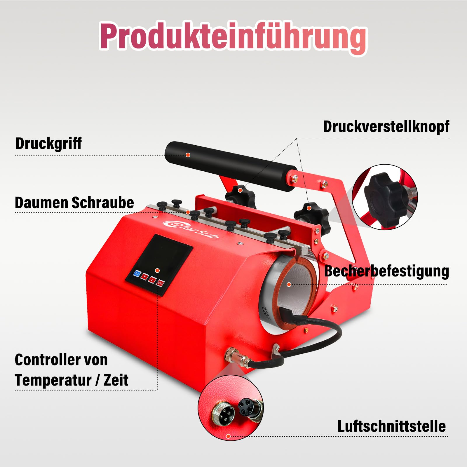 ColorSub Mug Press Tumbler Heißpresse Maschine, Professionelle Tassenpresse Druckgerät 11-30oz Mug Heat Press, Cup Press Sublimationsdruckgerät DIY Transferpresse