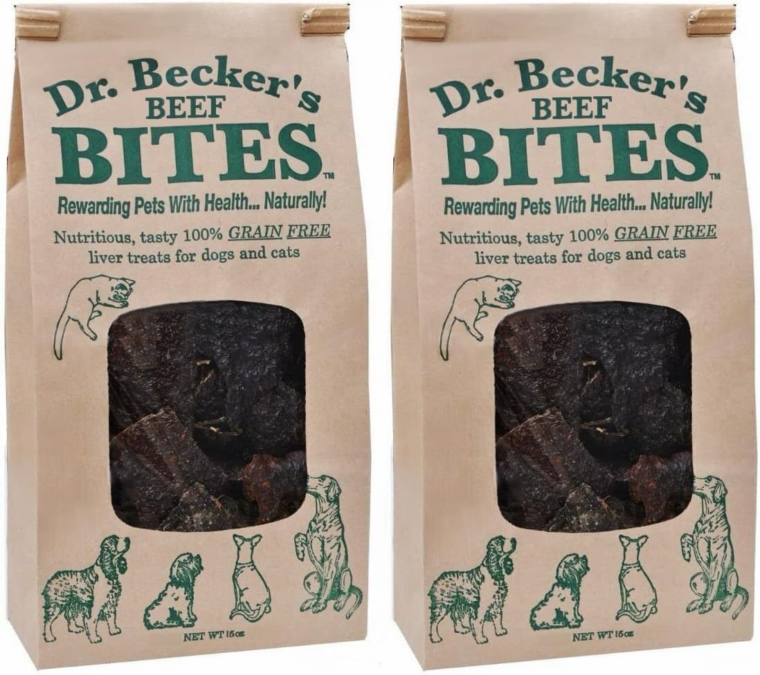Dr. Becker's Original Beef Big Bag of Bites | 100% Pure Meat Protein | Grain Free Liver Training Treats for Dogs & Cats, 16 oz (Pack of 2)