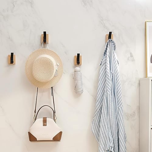 Miniatura 2 de Ganchos de pared para colgar percheros de pared, 4 ganchos de pared de aluminio y madera para colgar ganchos de abrigo resistentes, perchero para