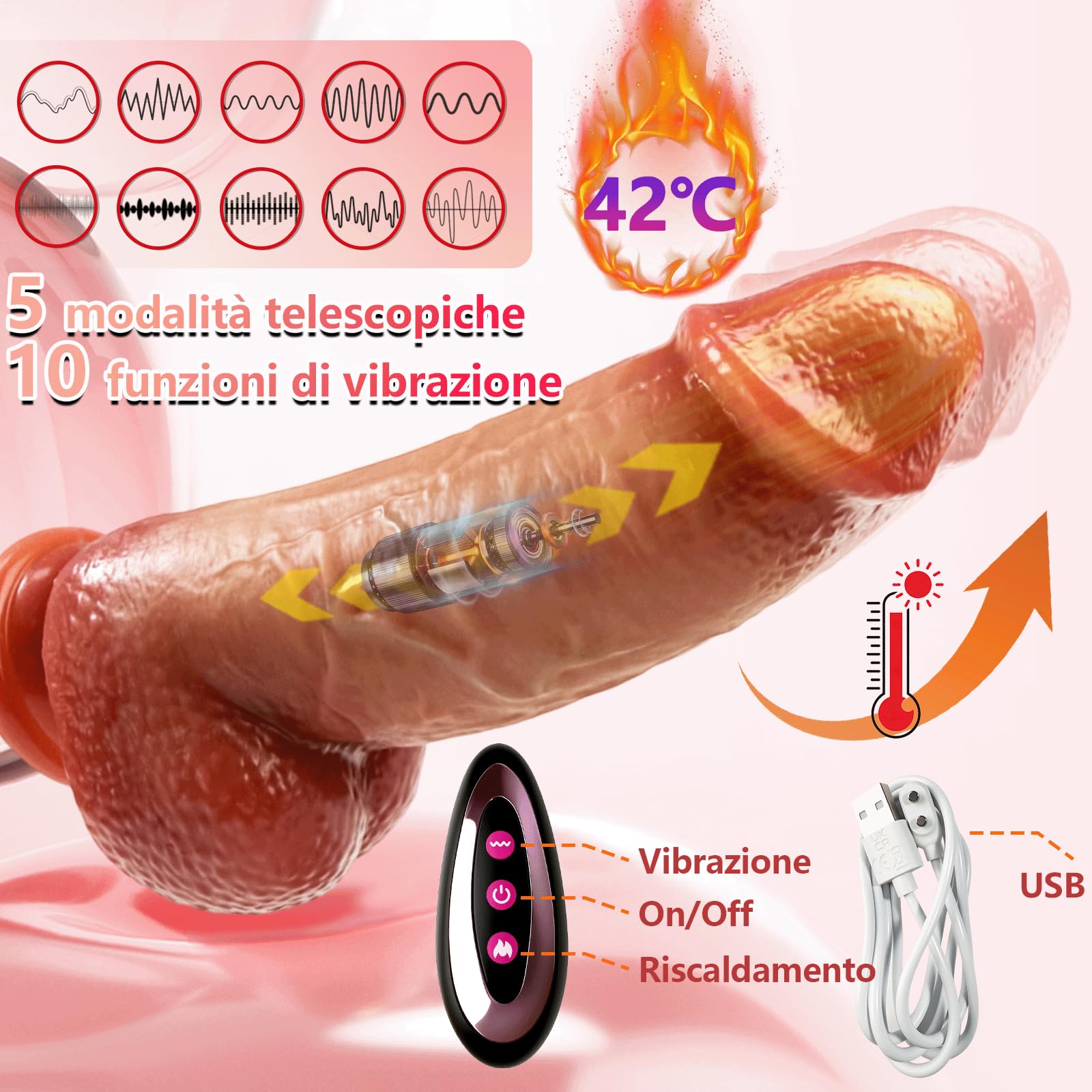 Dildo Vibratoreper Donna Vibratore Anale Pene Realistico XXL Grosso da 5,8 cm di Diametro Dildo Realistico con 5 Spinte 10 Vibrazione e Modalità di Riscaldamento Telecomando Vibratoreper Donna Grandi