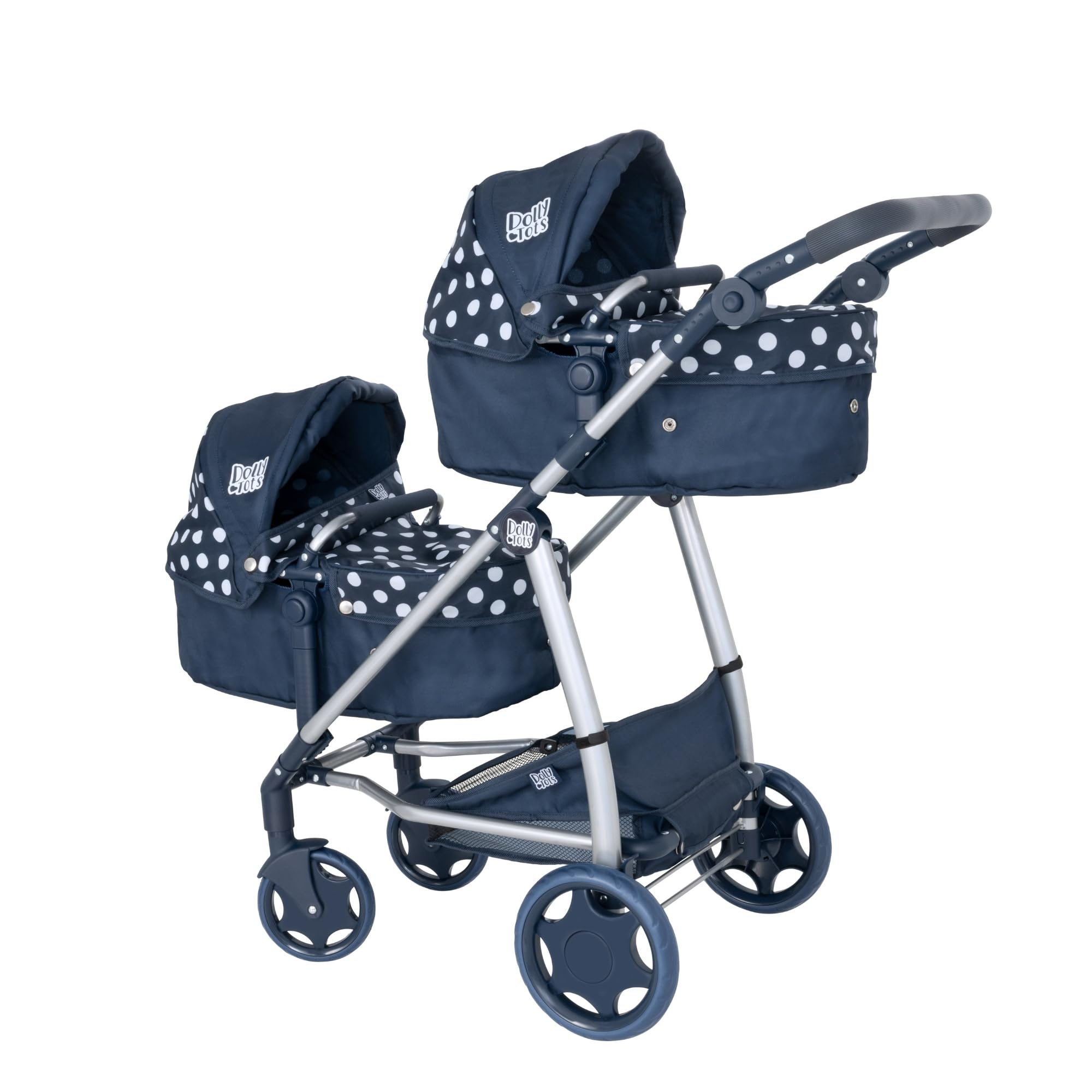 Dolly Tots Passeggino gemellare | Marina Punti Passeggino doppio | Passeggino per bambole doppio con maniglia regolabile e diverse opzioni di seduta | Passeggino pieghevole per bambini | Adatto a