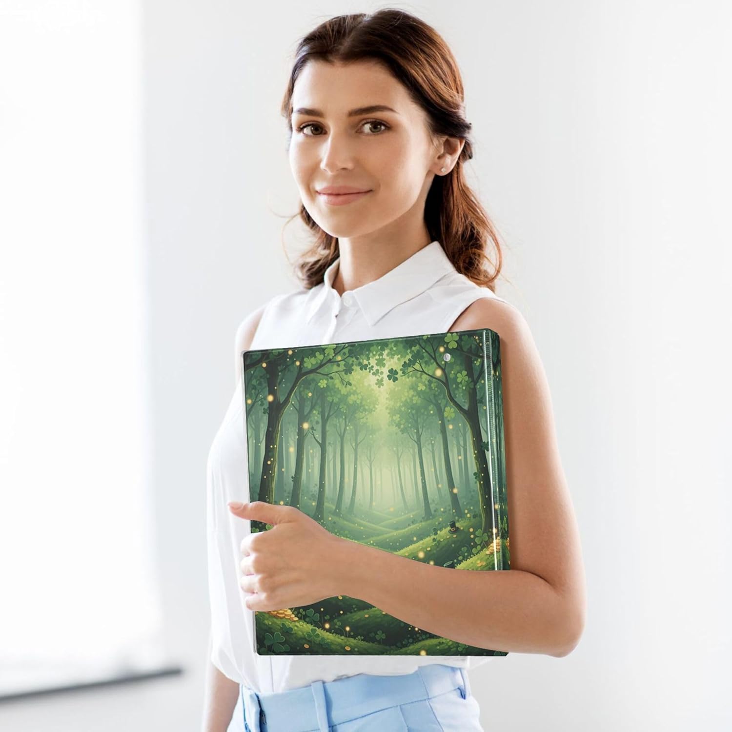 St Patrick's Forest 3 Ring Binders, 1.5” Round Ring Binders with Clipboard - Letter Size, 3 Interior PVC Clear Pockets & Anti-Slip Clip for Office School Supplies, 2PCS