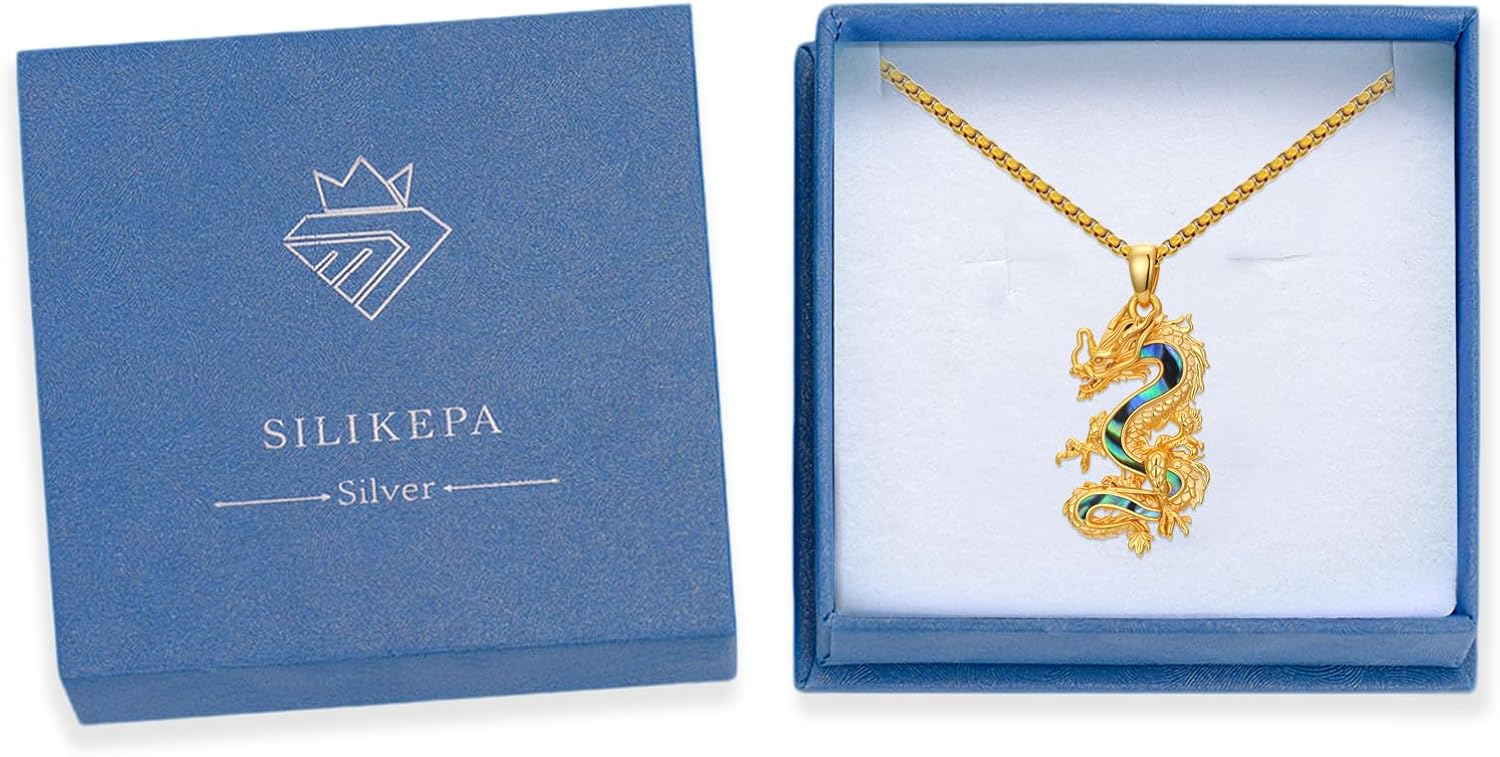 Dragon Necklace for Women Men 925 Sterling Silver Abalone Dragon Pendant Necklace Vintage Jewelry Gift for Women Men - Image 7