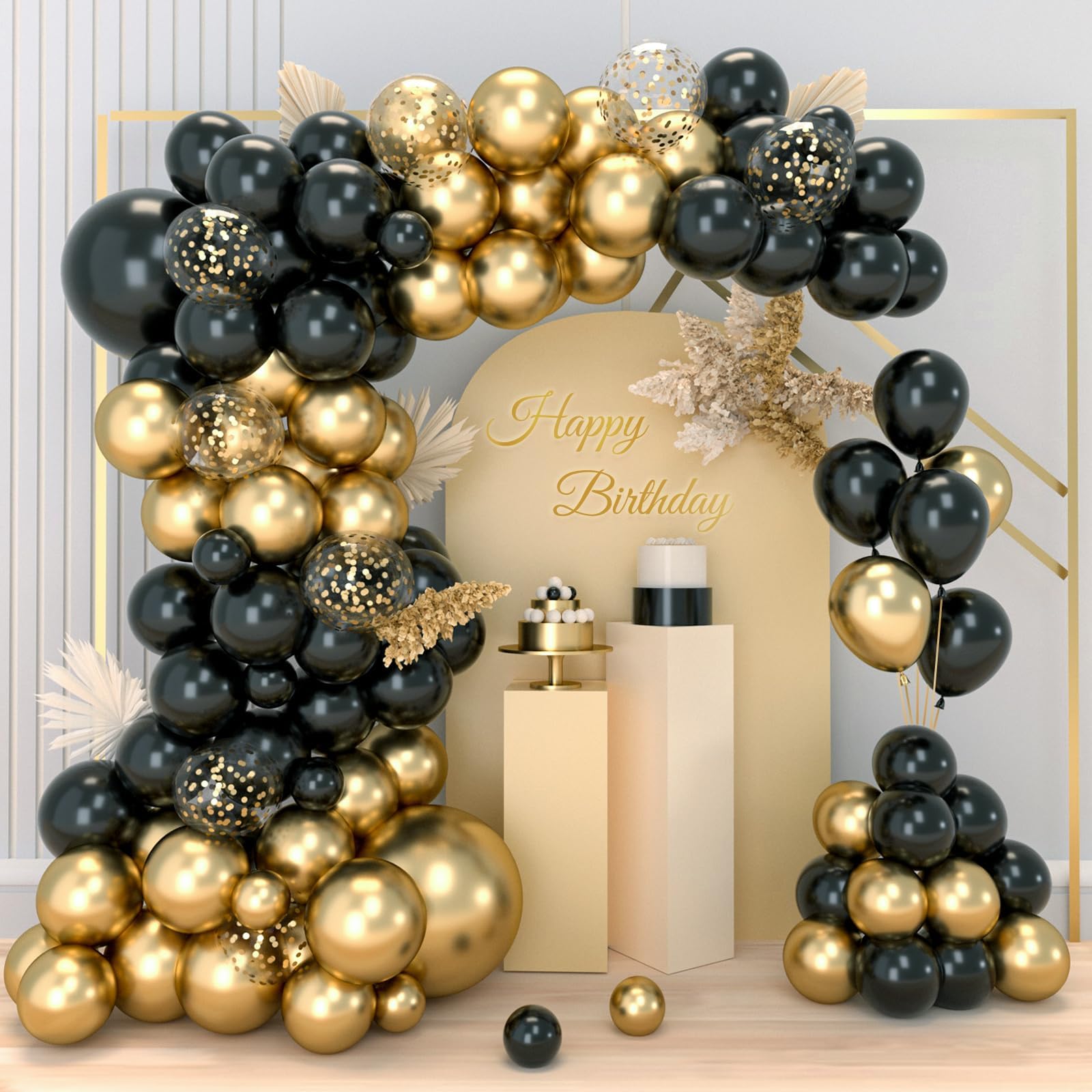 Black and Gold Balloon Arch Kit, Black Gold Balloons Garland Kit with Gold Confetti Balloon for Men Boys Birthday Party Decorations, Wedding, Anniversary, New Year, Retirement, Graduation Decorations