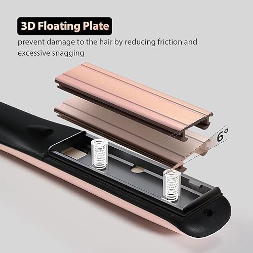 Miniatura 2 de Alisadores de pelo para mujer, plancha plana de 1 pulgada con 10 ajustes de calor, alisador de pelo rosa y rizador 2 en 1, plancha plana de cerámica