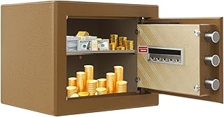 Safe Tresor mit Code und Schlüssel, Eingebaute LED-Beleuchtung, Versteckte Schlüsselloch-Design, Freistehend/Wandmontiert, Tresor für Zuhause, Safe Box Klein (Kaffee)