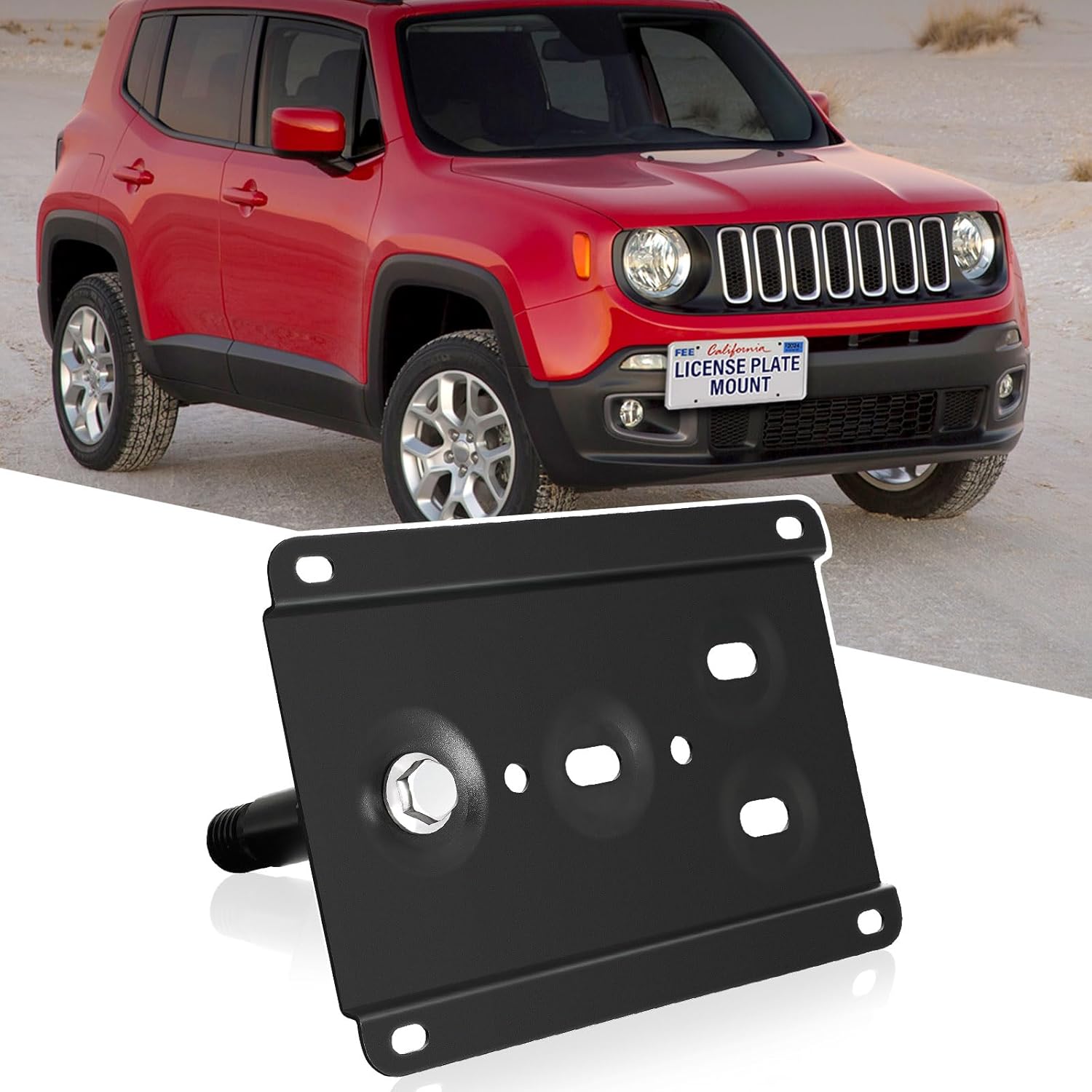 New No Drill Front Bumper Tow Hook License Plate Mount Bracket Holder Compatible with Jeep 2015-up Renegade Latitude Sport Limited (Except Trailhawk) Front License Plate Frame Mounting Car Accessories
