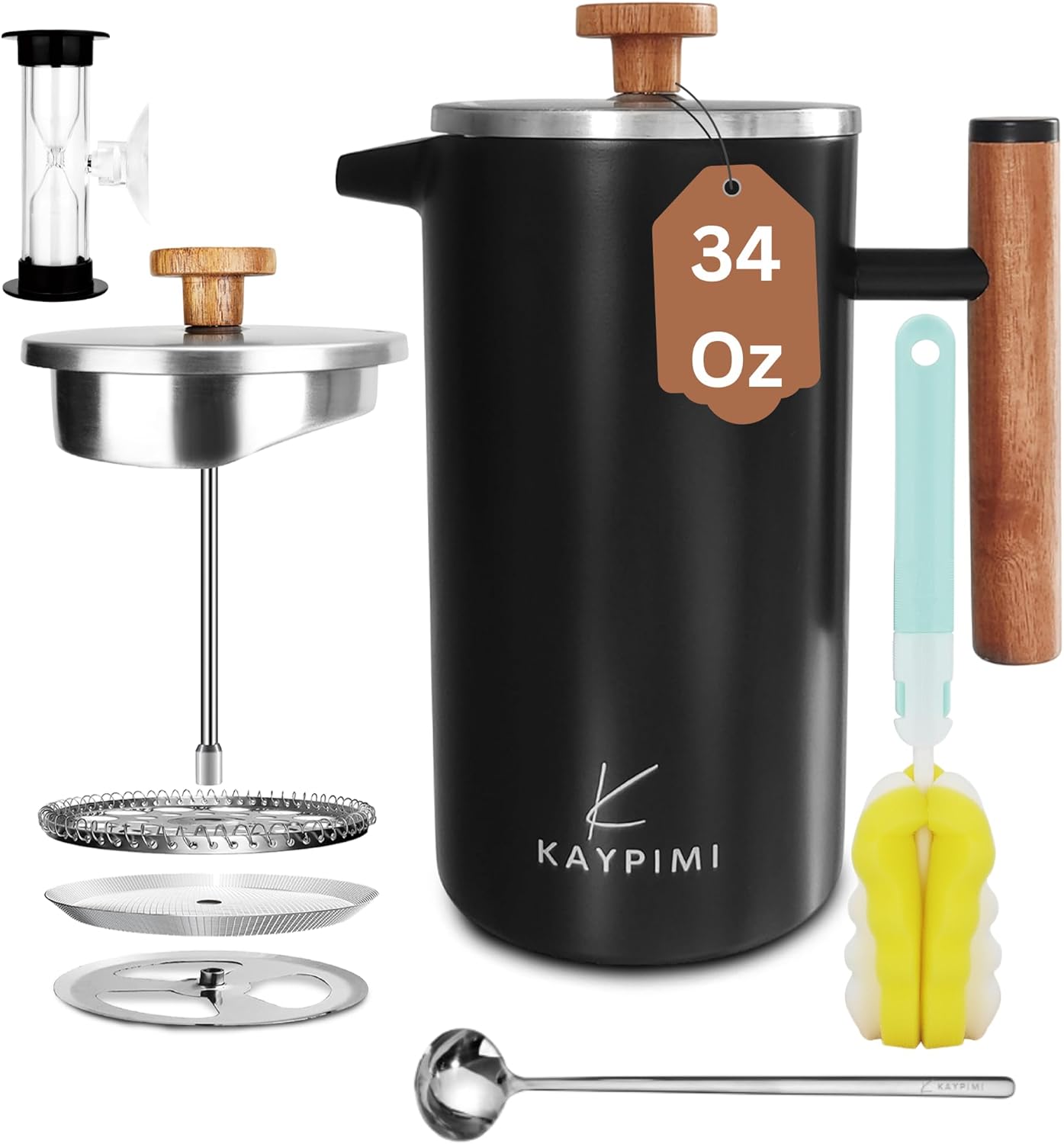 34oz Stainless Steel French Press Coffee Maker – Insulated Thermal Coffee Press, Triple Filter System, BPA-Free, Unbreakable & Dishwasher Safe