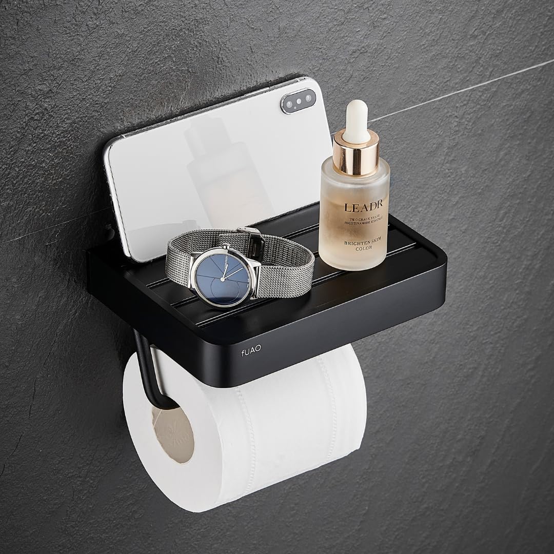 FUAO Maxton Series Toilet Paper Holder, Wall Mounted, Rust Proof & Corrosion Free, Heavy-Duty Bathroom Tissue Holder Modern Accessory | Chrome, Brushed Gold & Matte Black (Matte Black)-image-30