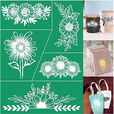 Alinacutle Reusable Sunflower Stencils Self Adhesive