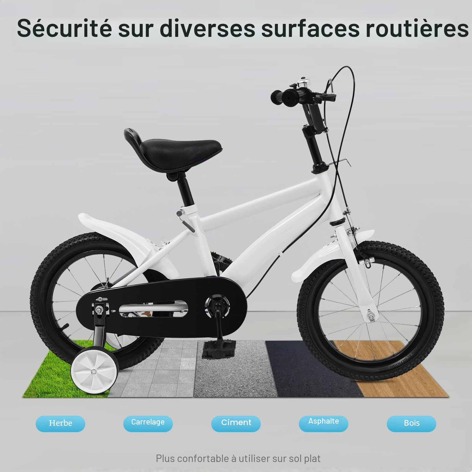 Vélo pour enfant de 14 pouces, vélo pour adolescent avec roues stabilisatrices, vélo éducatif avec siège réglable, vélo débutant avec cadre robuste, moyeu à roue libre, pour enfants, débutants
