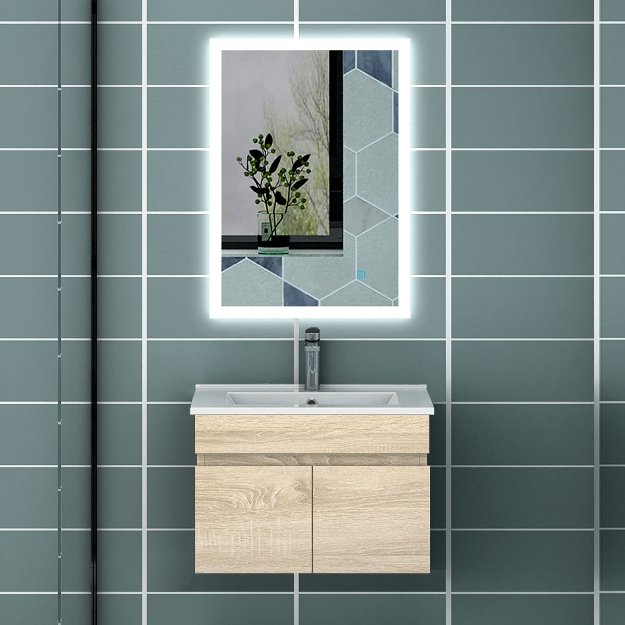 Badezimmer Badmöbel 60 cm Waschtisch mit Unterschrank Hängeschrank Eiche
