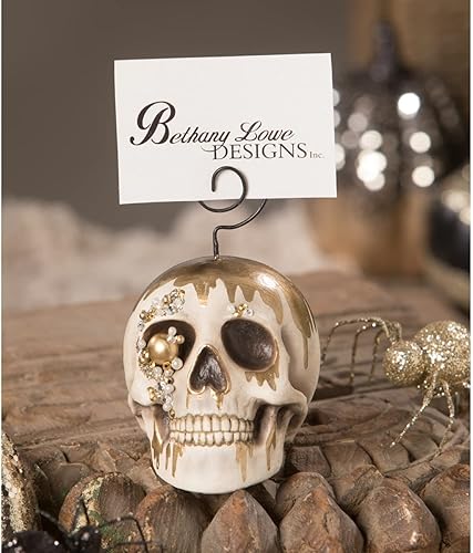 Bethany Lowe All Hallows' Eve Skull Place - Tarjetero y adorno