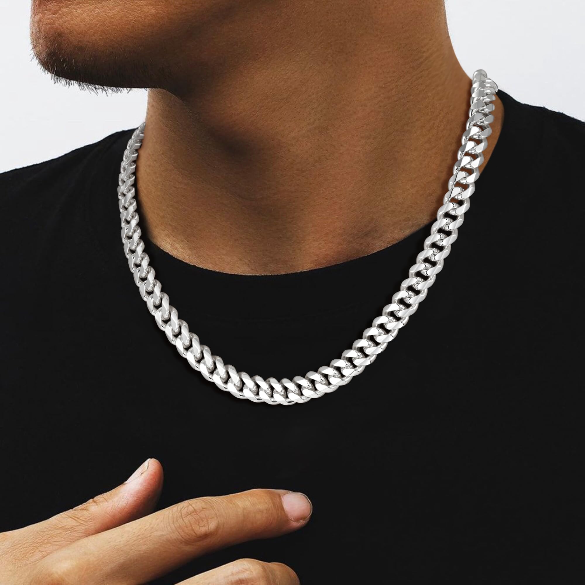 SLOONG S925 Silber Kette für Herren - 10mm Breit Sterling Silber über Kubanische Kette Schmuck Geschenk für Männer Verschiedliche Längen 46/51/56/61/66/76CM