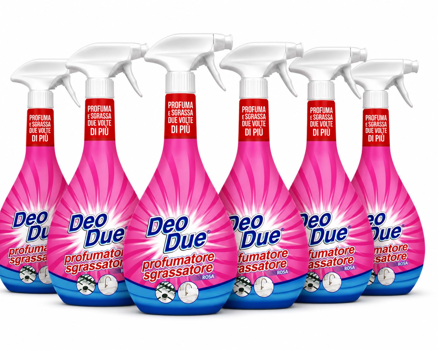 Sgrassatore Spray 4 in 1 Rosa, Detergente Multiuso, Igienizzante e Lucidante, Profumo Fresco a Lunga Durata, 6 Unità da 600ml