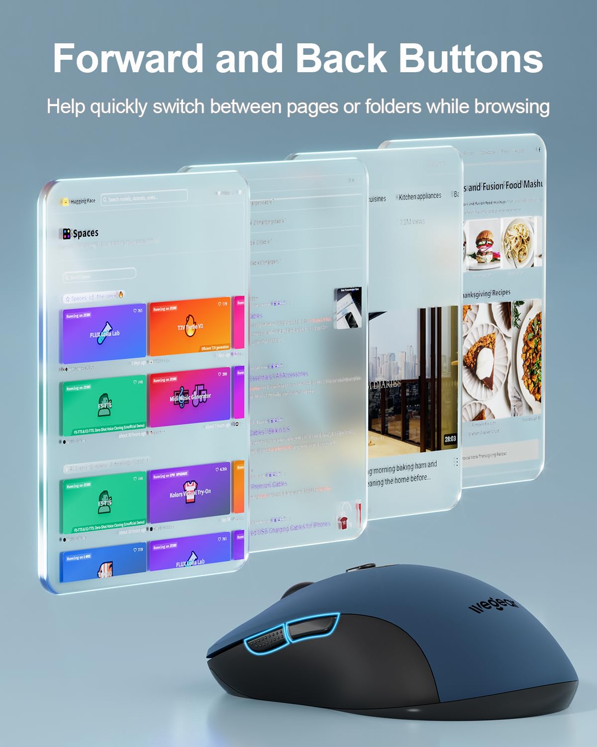 Mouse wireless USB per computer portatile, PC, Mac, mouse senza fili da 2,4 GHz con 6 pulsanti, regolabile a 5 livelli 4000 DPI, mouse ottico portatile ergonomico per computer, durata della batteria