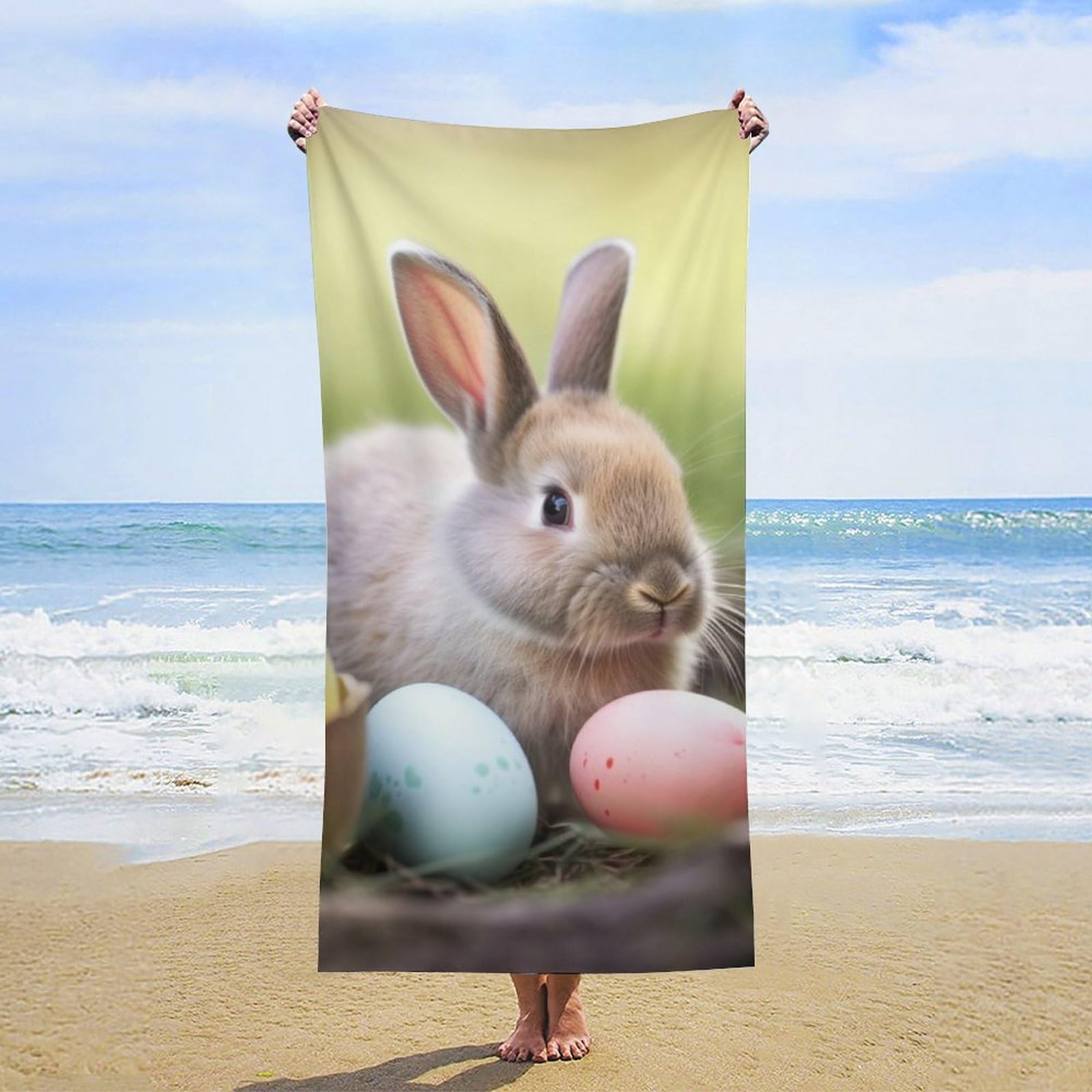NTVOWPZO Rabbits Eggs Beach Towel Oversized Microfiber Bath Towels Lightweight Sand Proof Beach Towels Absorbent Pool Towels for Swimming Yoga Bathroom Towel 31.5" X 63"