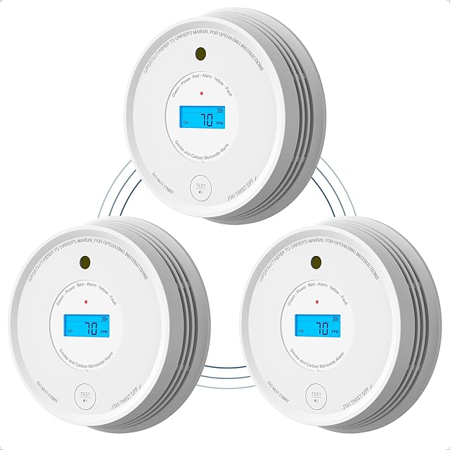 Smoke & Carbon Monoxide Alarm, AEGISLINK Wireless Interlinked Combination Smoke & Carbon Monoxide Alarm Detector, Replaceable Battery, Transmission Range over 250 m, SC-RF220 (RF Interlinked), 3-PACK