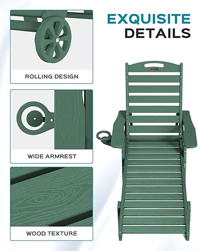 Miniatura 111 de Silla de Descanso para Exteriores, Silla de Descanso Chaise Lounge de Gran Tamaño con 5 Posiciones, HDPE, Silla de Descanso para Patio con Ruedas