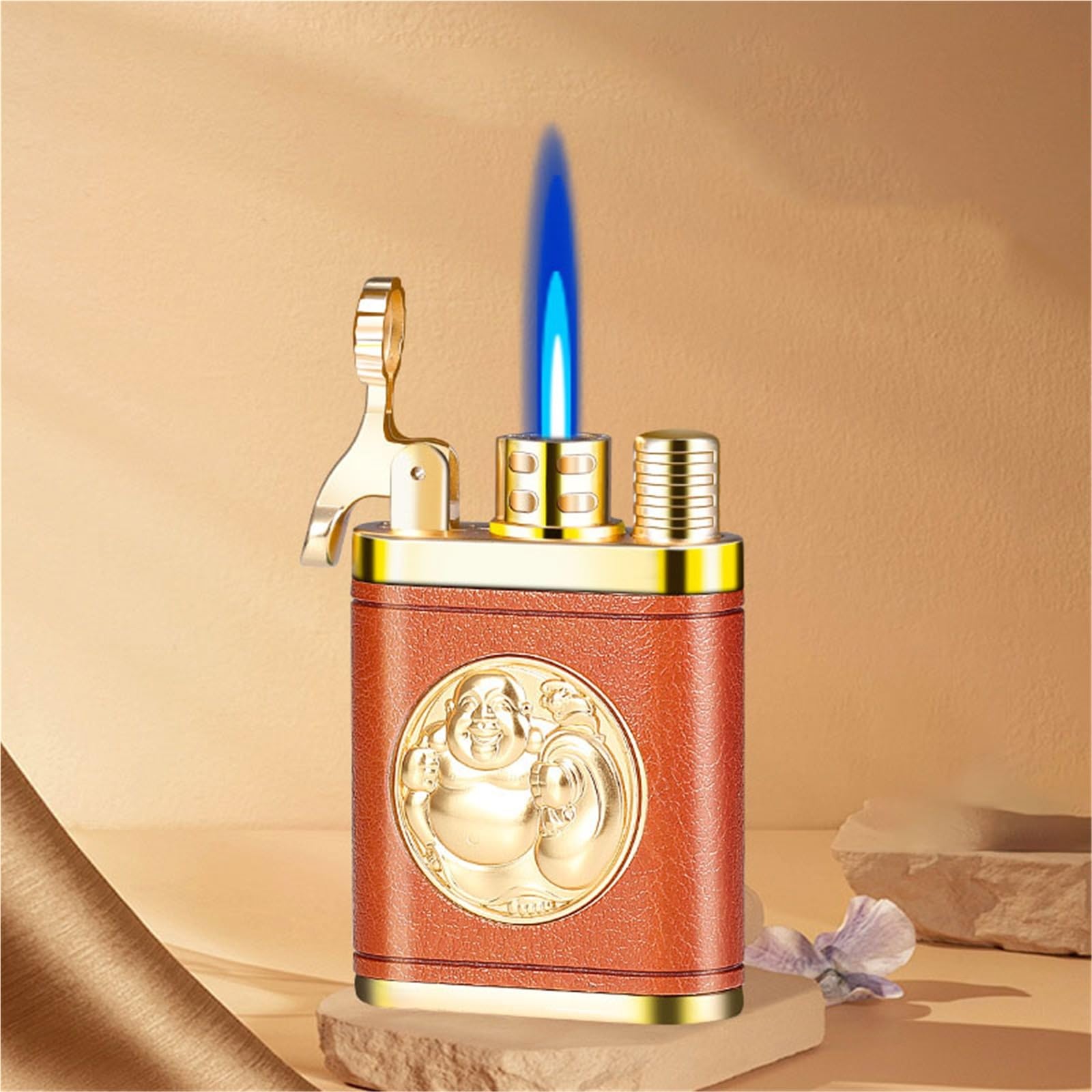 Accendino antivento a butano, fiamma regolabile, design portatile in metallo, ricaricabile per candele, sigarette, sigari, barbecue, campeggio, uso esterno