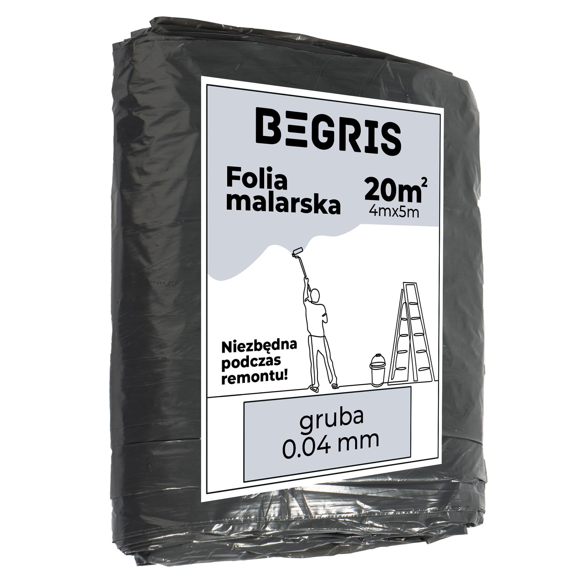10xFolia Malarska Extra Gruba 0.04mm Na Meble, Podłogi, Okna Ochronna Plandeka do Malowania 4x5m Wytrzymała Folia Osłonowa do Malowania i Remontu Folia Ochronna Czarna 10 Sztuk