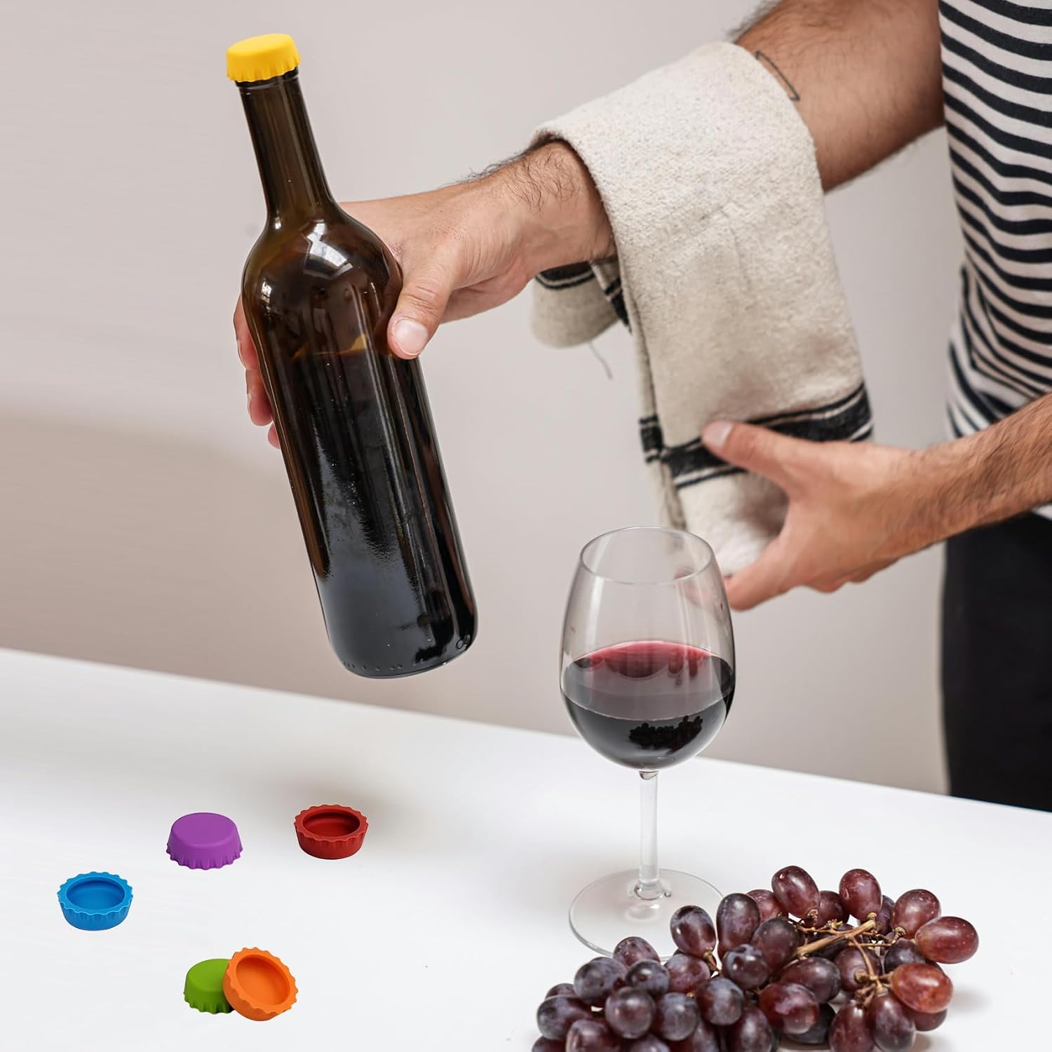 6 Pack Reusable Silicone Bottle Caps, 6 Multi-Color Soda & Wine Bottle Seal Lids, Universal Fit for Home Brewing, Beer, Champagne & Beverages (Small)